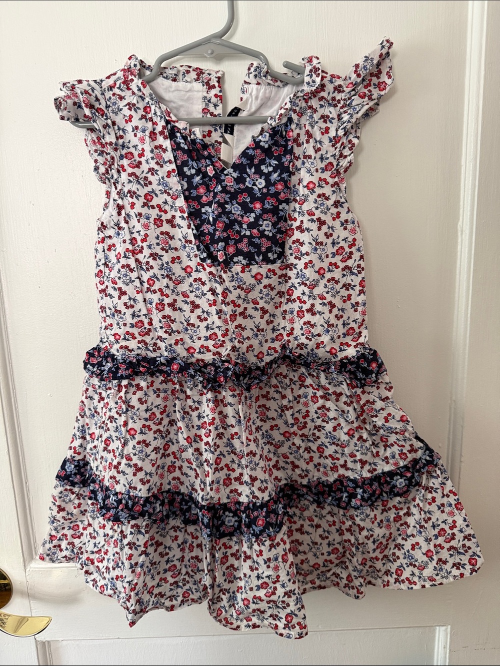 Janie and Jack White Dress with Red & Navy Floral Print